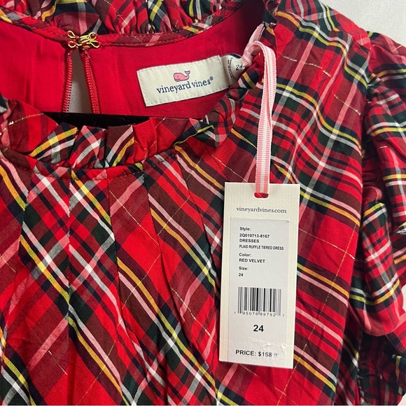 Vineyard Vines Red Plaid Tartan Ruffle Flutter Short Sleeve Dress 24 - Picture 3 of 6